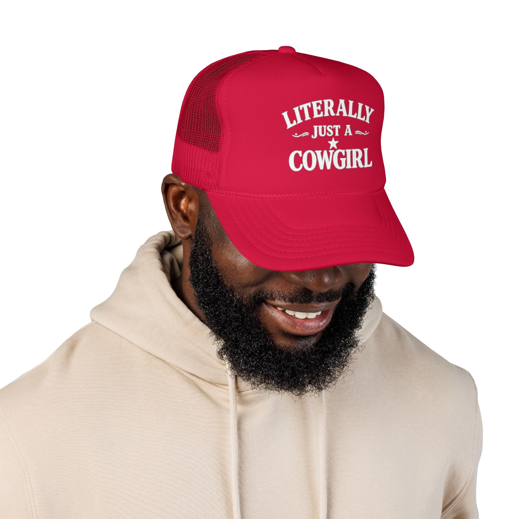 Cowgirl Trucker Hat - "Literally Just A Cowgirl" Foam Mesh Cap
