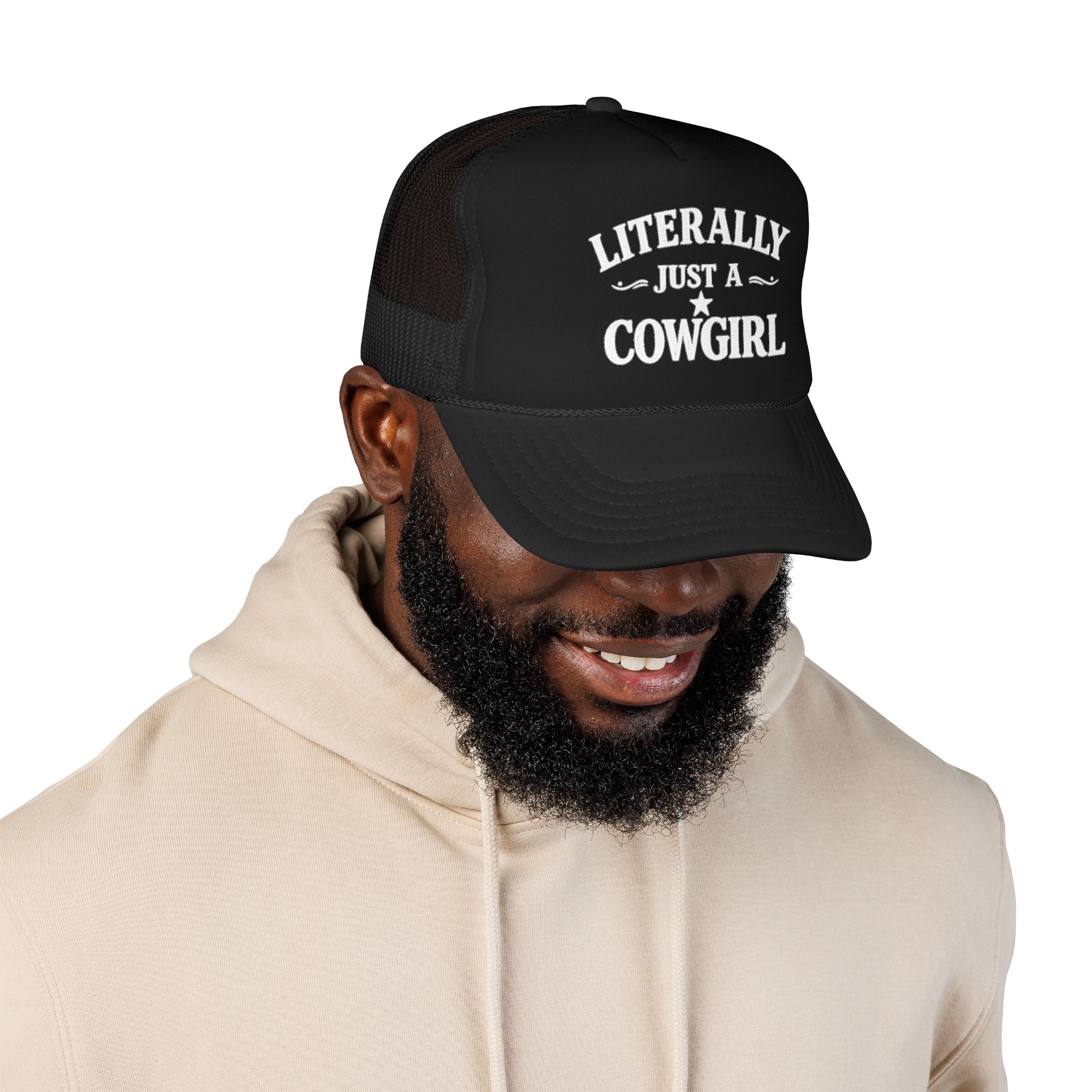 Cowgirl Trucker Hat - "Literally Just A Cowgirl" Foam Mesh Cap
